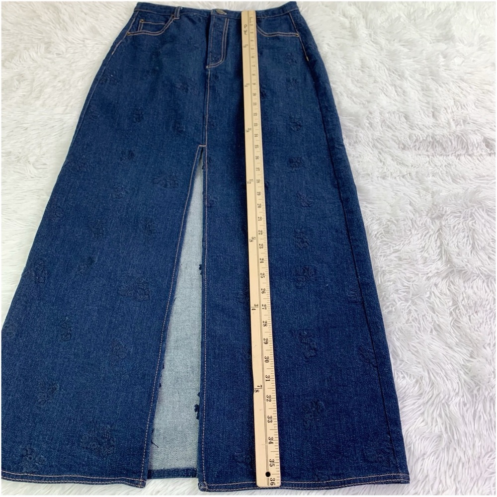 Jason Wu Blue front slit embroidered denim maxi skirt - Picture 3 of 10